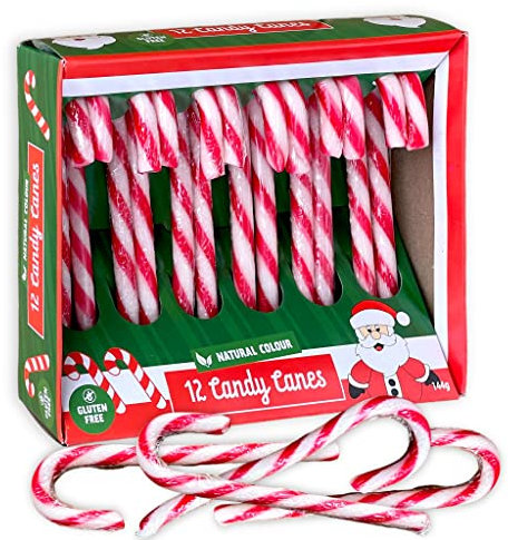 Zuckerstangen mit Erdbeergeschmack - Candy Canes rot/weiß gestreift - Natürliche Farben - Christbaumschmuck oder Geschenkanhänger - Süßigkeit Weihnachtszeit (12 x 12g (1 Packung))