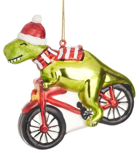 Baumschmuck Dinosaurier mit Fahrrad - Baumkugel Dino, Weihnachtsdeko, Christbaumkugel, Christbaumschmuck, Weihnachten