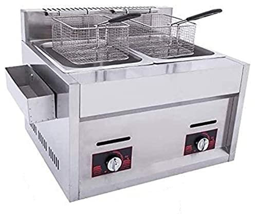 AOKLEY Deep Fryer Gas Fryer,6/10L Commercial Light weight Stainless Steel Countertop Two Basins Capacity Commercial Stainless Steel Machine Kitchen Frying Machine,10L