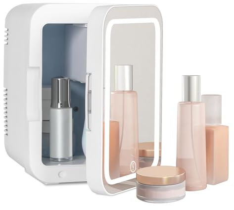 YU YUSING Mini Frigo Cosmétique 4L avec Miroir LED, Petit Frigo de Chambre Cosmétique avec Fonction Chaud/Froid, Mini Réfrigérateur Portable, 12V/220V, Miroir Maquillage pour Voitures (Blanc)
