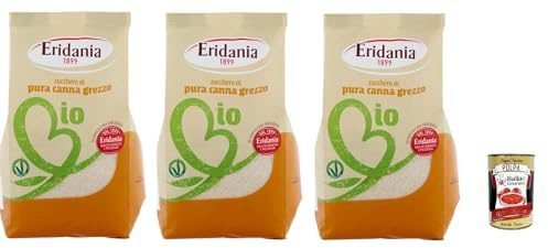 Italian Gourmet Zucchero di pura canna grezzo Rohrohrzucker braun 3 x 500g | Ideale per caffè, dolci e macedonie; feine Kristalle mit karamelliger Note, Gesamtnettogewicht 1,5 kg + Kostenlos Polpa 400g