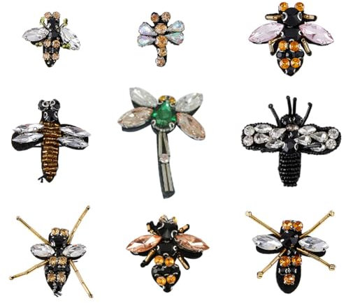 HOBBIESAY 9 Stück Bienenperlen Patches Bienenabzeichen Kristallapplikation Strassperlen Patches Aufnäher Bestickte Applikationen Patches Für Jeans Jacken Hüte Taschen Dekoration