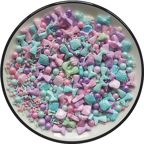 Essbare Bunt gemischt Ozean-Meerjungfrau-Süßigkeits-Streusel Seestern-Dessert streusel Shell-Kuchen-Cupcake-Topper Perlen-Plätzchen-Dekorationen Süße Zucker streusel zum Dekorieren von Kuchen