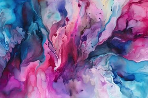 adrium Acryl-Bild 110 x 70 cm: Aquarell-Texturüberlagerung in leuchtenden Rosa-, Lila- und Blautönen mit einem flüssigen und fließenden Finish (208506578)