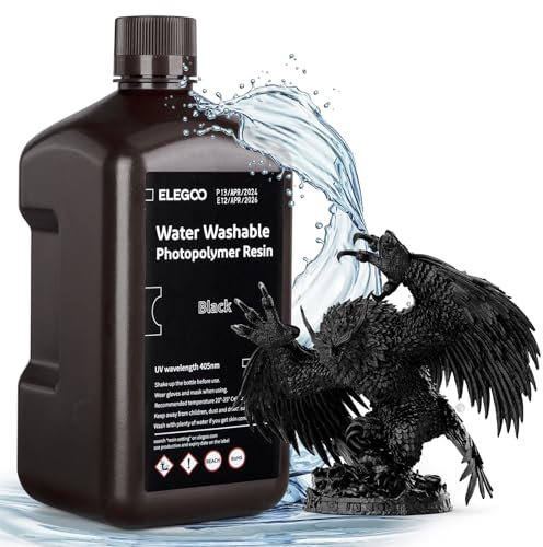 ELEGOO Wasser Waschbares 3D Drucker Resin, Water Washable UV Resin 405nm Photopolymer Harz für MSLA/DLP/LCD 3D Drucker Schwarz 2000g