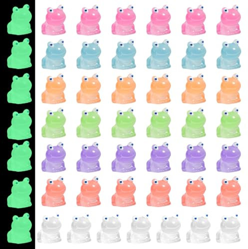 XIHIRCD 50 Miniaturas Ranas Luminosas, Mini Ranas Resina Que Brillan Oscuridad Colorida Estatuilla Rana Pequeña Animales Miniatura Decoración para Jardín, Paisaje, Casa Muñecas, Plantas en Maceta