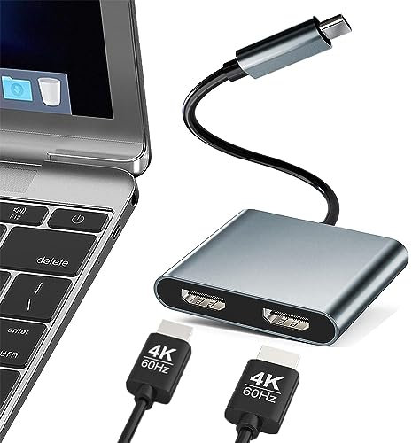 USB C to Dual HDMI Adapter, USB Type C to Dual Monitor H-DMI Adapter, USB C Hub with 2 HDMI Docking Station 4K @60hz for Laptop HP/Dell/Surface/Lenovo/Thinkpad/Chromebook/MacBook