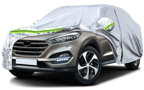 JUDANNA Autoabdeckung Outdoor Wasserdicht Passend für Hyundai Tucson IX35 2009-2025, Sommer Vollgarage Autoplane Auto Abdeckplane Outdoor Abdeckung für Regen Sonne Staub UV-Schutz, Silber