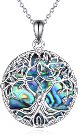 YFN Tree of Life Necklace Sterling Silver Infinity Cross Pendant Abalone Shell Celtic Jewelry Gifts for Women Men