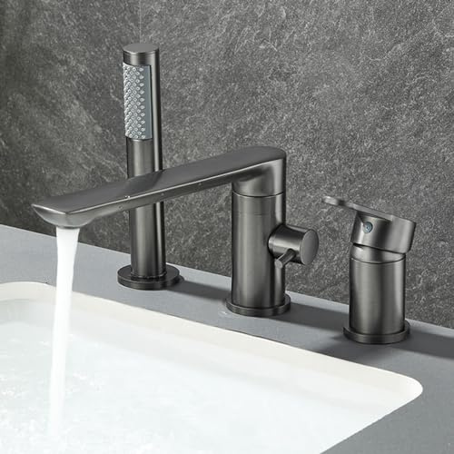 XJTNLB Robinet de Baignoire 3 Trous Robinet Mitigeur et Douche de Salle de Bain Baignoire, Mitigeur Monocommande pour Salle de Bain Gris Pistolet
