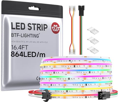 BTF-LIGHTING FCOB COB RGB WS2811 IC Adressierbares LED-Streifen DC24V 5M 864LEDs/M 26W/M 12mm Weiß PCB Chasing Farbe Flexibel Hohe Dichte LED-Band IP30 Nicht Wasserdicht (nur Streifen)