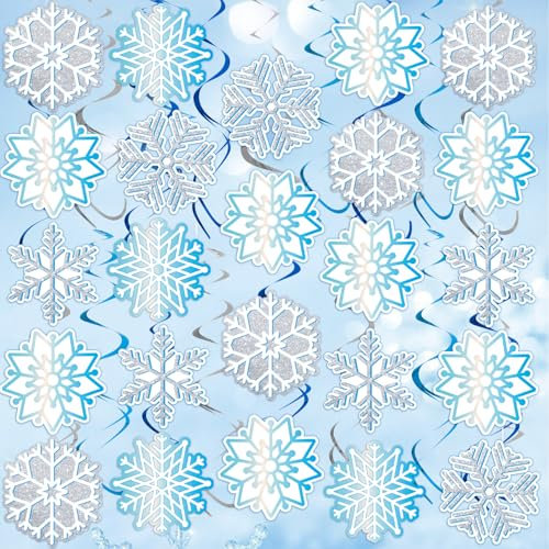 SUNBEAUTY 36 Stück Schneeflocken Hängende Wirbel Dekorationen Weihnachten Schneeflocke Deko Frozen Party Spiralen Decke Deko Winter Wunderland Geburtstag Party Supplies für Winter Urlaub Wunderland