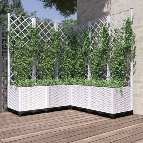 Iiaky Jardinera con Enrejado PP Blanco 120x120x136 cm Jardinera con celosia Jardinera con Enrejado jardineras
