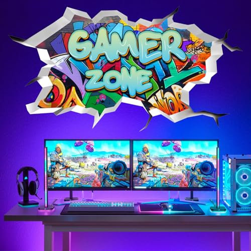 TOARTi Gamer Zone Autocollants muraux 3D amovibles en vinyle pour chambre de joueur et adolescent (vert menthe)