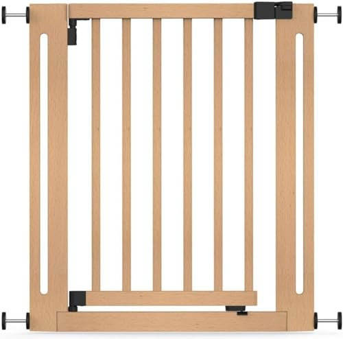 Safetots Barrière Élégante en Bois Naturel, Barrière de Sécurité à Fixation par Pression, Barrière pour Escaliers, Couloirs et Portes, 71cm - 79cm