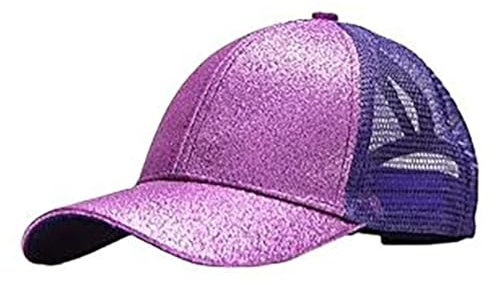 BrightGlow Unisex Mesh Cap Kinder Glitzern Mesh Baseball Cap Sonnenhut Junge Mädchen Einstellbar Sommersportmütze Pferdeschwanz Baseballkappe Baseball für Kinder Lila Einheitsgröße