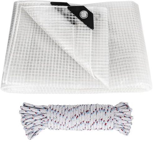 Heavy-Duty Waterproof Mesh Clear Tarpaulin 2m x 3m Transparent Tarp Sheet, Reinforced Transparent Tarp Cover with Eyelets and Rope, Waterproof Tarpaulin for Home Garden Outdoor Camping Caravan