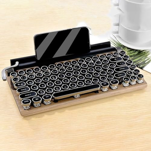 NMJHEVX 83-Key Mechanical Keyboard,Vintage Polka Dot Retro Compact Keyboard, BT 5.0 Vintage Punk with Metal Round Cap,for Mac/PC/Laptop/Tablet/Mobile Phone(Wood Grain)