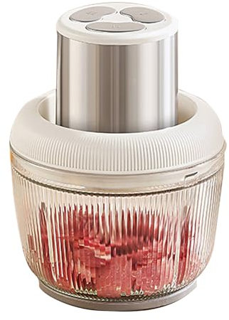 Robot Culinaire Avec Deux Bols et Deux Couteaux, 3 Vitesses Réglables, Hachoir Electrique Multifonction, Adapté à La Viande, Aux Légumes et Aux Aliments Complémentaires, Blanc Avec Patin Antidérapant