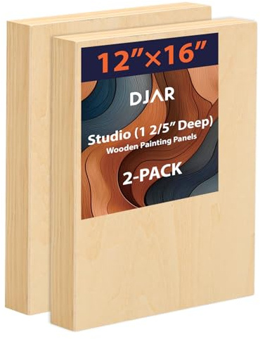 DJAR Wood Canvas Panels for Painting, 2 Pack of 12 x16’’ Wooden Canvas Panels for Paint Pouring, Art Crafts, Acrylic and Oil Painting