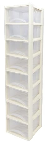 Neat. 8 Plastic Storage Drawers, Space-Saving Draws for Office & Home, Drawers Storage Unit - Durable Storage Draws - Storage Drawers Unit - H160cm x L39cm x W39cm -Cream
