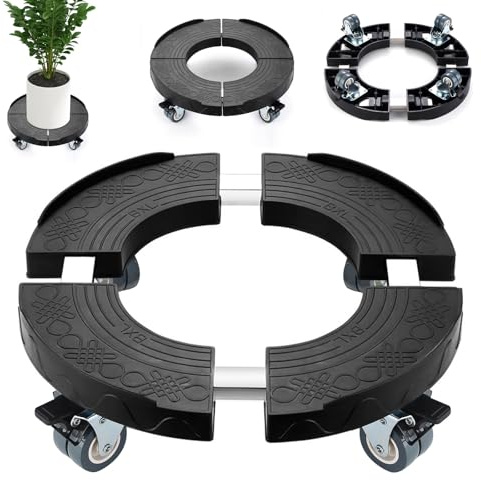 Pflanzenroller Einstellbare 38-51cm, Blumenroller Rollbrett Rund, Pflanzen Rollbrett 200Kg Tragkraft, Pflanzenroller Outdoor, Blumentopf Untersetzer Mit Rollen, Blumenuntersetzer Rund mit Rollen