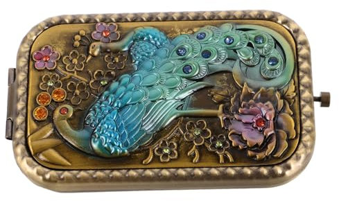 ELAYARD Pfauenkosmetikspiegel Vintage Faltbar Kompakter Spiegel Mit Vergrößerung Aus Legierung Und Glas Für Heim Und Reise Tragbarer Schminkspiegel Für Tasche
