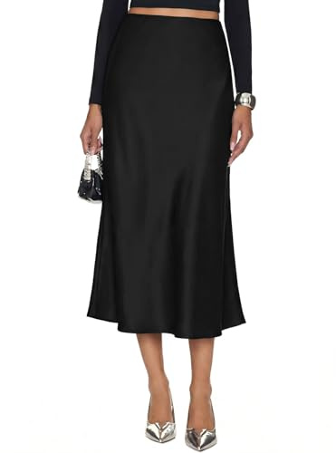Yewanka Women's Silk Satin Midi Skirt High Waisted Leopard Long Skirts