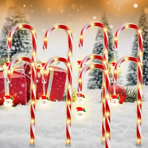 8 Stück LED Zuckerstange Außen, Weihnachtsdeko Lichterkette, Beleuchtete Zuckerstangen, 8 Modi Zuckerstangen Beleuchtet Solar für Garten Weihnachtsdeko Gartenleuchtstäbe Außenbeleuchtung