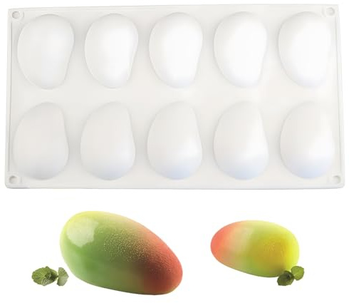 SKIPTHYBER Silikonform Dessert Silikon Kuchenform, Mango Silikonform,3D Mangoform mit 10 Mulden zum Backen Fondant Form Obst Form Zucker Süßigkeiten Gelee Backformen Pralinen DIY Mold