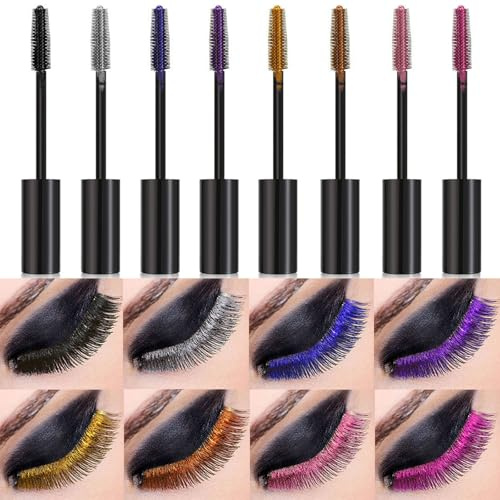 MKNZOME Mascara Colorato, 8 Colori Blu Viola Rosa Mascara Impermeabile Volumizzante & Allungante, Trucco per gli Occhi Anti-Sbavature Cruelty-Free per Donne, Trucco Quotidiano/Halloween Cosplay