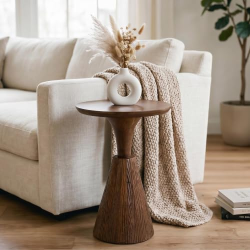 IDIMEX BHIMA Beistelltisch aus massivem Mangoholz, 40 cm, Braun - Design Beistelltisch, runder Couchtisch, Wohnzimmertisch klein, Ablagetisch modern, skulpturaler Beistelltisch.