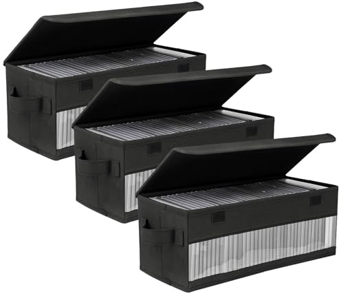 GREENSAPPIRE DVD Storage Bag CD DVD Storage Case Organizer Holds 165 Discs Each Durable Polyester Disc Holder Box with Zipper Lid Carry Handles Portable CD Wallet Storage for Home Office (3 Pack)