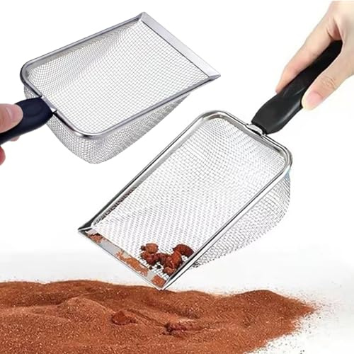 Gykutix 2 Stück Katzenklo Schaufel 3.8mm Porengröße Katzenstreu Schaufel Edelstahl, Sandschaufeln Cat Litter Scoop Katzenstreuschaufel mit Grifffür für Alle Katzenstreu