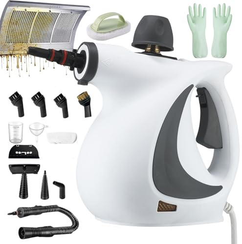 Nettoyeur à Vapeur, Nettoyeur Vapeur à Main de 1050 W, 2,6 à 3,2 Bars, Steam Cleaner Avec Buse Vapeure Orientable à 360° Pour La Maison, La Voiture, Sols, Canapés (Blanc)