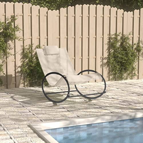 RMIHSJG Sonnenliege mit Kissen aus Stahl und Textilene in Creme, 4-teiliges Set für Garten, Terrasse und Poolbereich mit wasserbeständigem Gewebe, ergonomischem Design