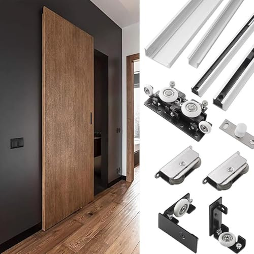 Kit di porte scorrevoli - hardware per porte scorrevoli nascoste con chiusura morbida, 1.2m kit di porte scorrevoli invisibili senza binari per porte in legno singole,1.2m/3.9ft