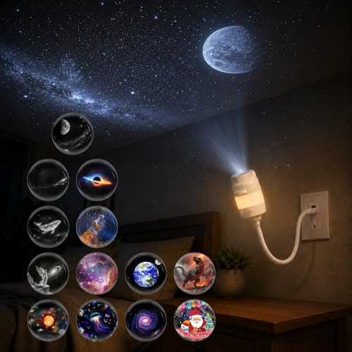 NozlaID 2-in-1 Galaxy Projector Night Light with 13 Films, 360° Adjustable | USB Powered Plug and Play HD Star Projector, Multicolour LED Starry Night Light Projector for Bedroom Ceiling Car Roof