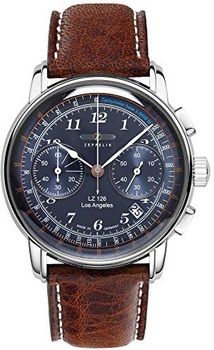 Zeppelin Herrenuhr mit Lederband Serie LZ126 Los Angeles Chronograph Datum 7614-3