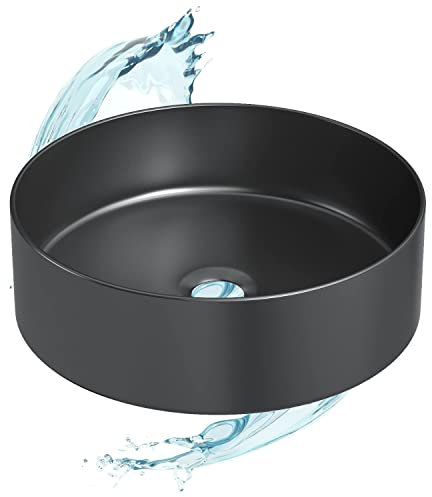 Starbath Plus - Lavabo en céramique - Forme ronde - Noir Mat - Dimensions 35 x 35 x 12 cm - Idéal pour les plans de travail dans la salle de bains et les meubles de toilettes