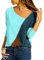 Lazzboy Damen Casual Patchwork Farbblock Kurzarm T-Shirt Sommer Mode Asymmetrischer V-Ausschnitt Oberteile(Blau,M)