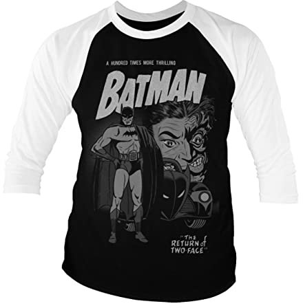 BATMAN Offizielles Lizenzprodukt Return of Two-Face Baseball 3/4 Ärmel T-Shirt (Schwarz-Weiß), XX-Large