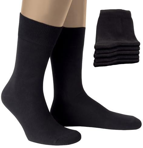 Chaussettes homme 43-46 – Chaussettes noires style business en coton – Chaussette classique pour costume, bureau et business – Chaussette large pour tailles 43, 44, 45, 46 – Lot de 5
