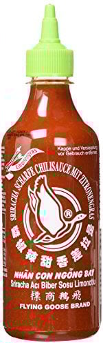 FLYING GOOSE Sriracha Chilisauce, mit Zitronengras, scharf, hellgrüne Kappe, scharfe Würzsauce aus Thailand, 1 x 455 ml