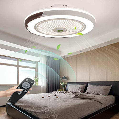 HYKISS LED Ventilatore A Soffitto con Lampada Moderno Invisibile Fan Plafoniera velocità del Vento Regolabile Ventilatore A Soffitto con Luci LED Dimmerabile Plafoniera con Fan Illuminazione,Marrone