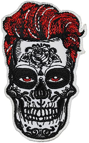 Dia de los muertos Calavera Aufnäher/Aufbügler Totenkopf - mexikanischer Totenschädel Emblem Sugar Skull Patch Zuckerschädel - Totenkopf Applikation zum annähen - 55x90mm