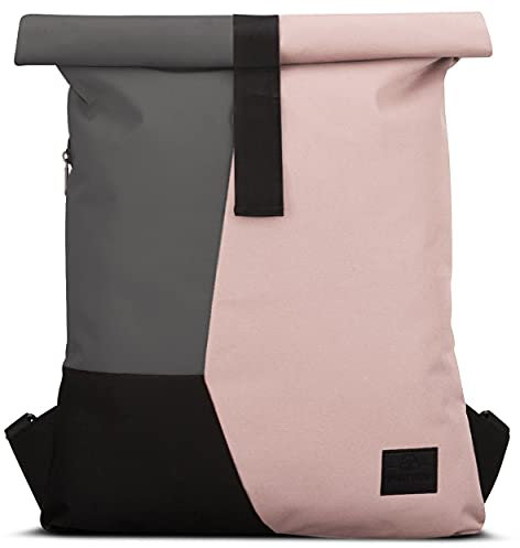 Johnny Urban Rucksack Damen & Herren Rosa Grau - Oskar - Moderner Turnbeutel Rolltop für Sport und Reisen - Diebstahlsicherer Tagesrucksack - Wasserabweisend