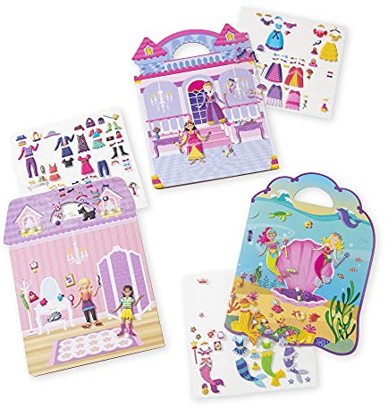 Melissa & Doug | Pack mit 3 | wiederverwendbaren, bauschigen Stickern – Ankleiden, Prinzessin und Meerjungfrau