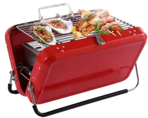 JMEX Portable Barbecue au charbon de bois Petite valise de barbecue portable pour pique-nique en plein air Patio Arrière-cour Randonnée Camping Cuisine-Rouge12.4x7.8x2.8inch