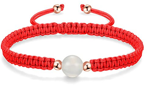JENDEAR SHINE Achat Geflochtenes Armband, Verstellbares Handgefertigtes Seil Armband für Frauen Mädchen, Geburtstagsgeschenk für Freundschaftspaare, Energie Yoga Heilstein Rot Schwarz